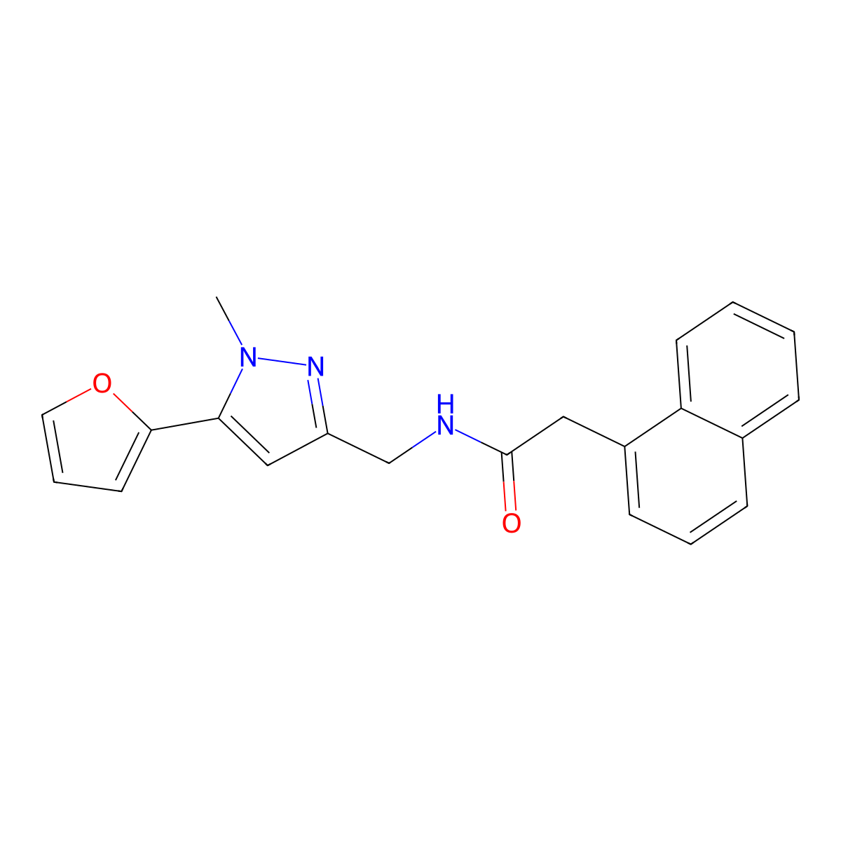 N-{[5-(furan-2-yl)-1-methyl-1H-pyrazol-3-yl]methyl}-2-(naphthalen-1-yl)acetamide molecular structure, CAS 1421473-42-8