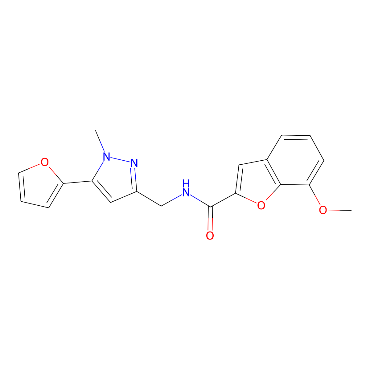 N-((5-(furan-2-yl)-1-methyl-1H-pyrazol-3-yl)methyl)-7-methoxybenzofuran-2-carboxamide molecular structure, CAS 1421473-59-7