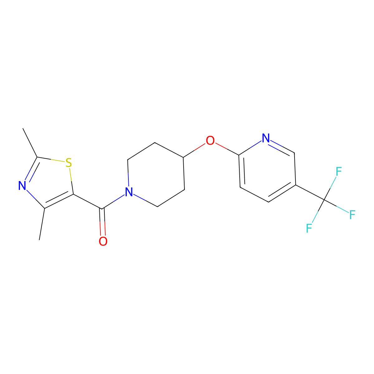 (2,4-Dimethylthiazol-5-yl)(4-((5-(trifluoromethyl)pyridin-2-yl)oxy)piperidin-1-yl)methanone molecular structure, CAS 1421473-70-2
