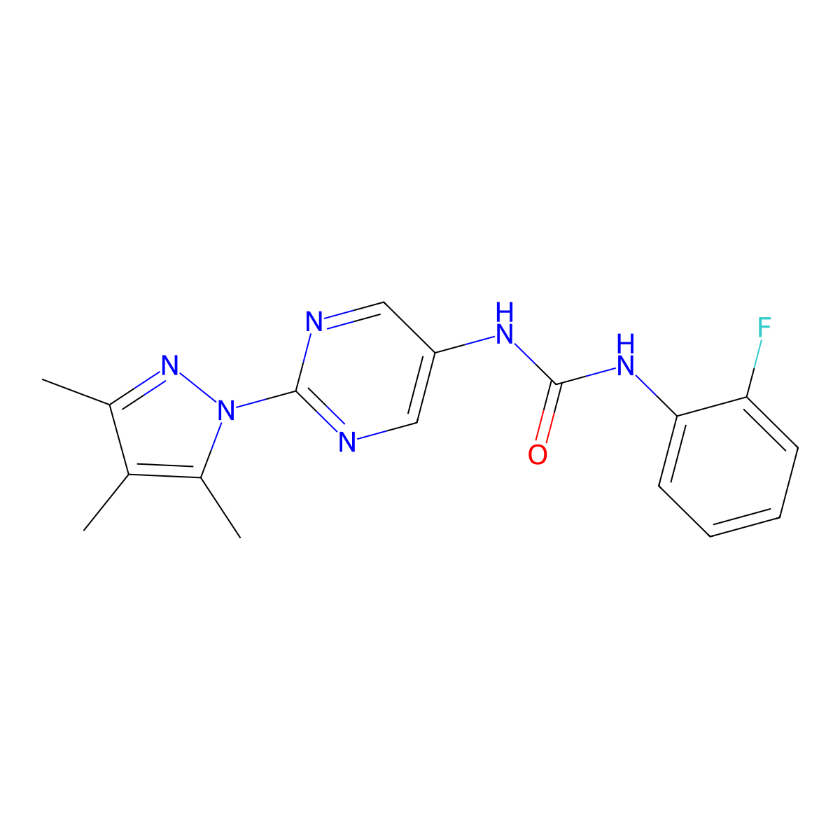 1-(2-fluorophenyl)-3-[2-(3,4,5-trimethyl-1H-pyrazol-1-yl)pyrimidin-5-yl]urea molecular structure, CAS 1421473-93-9