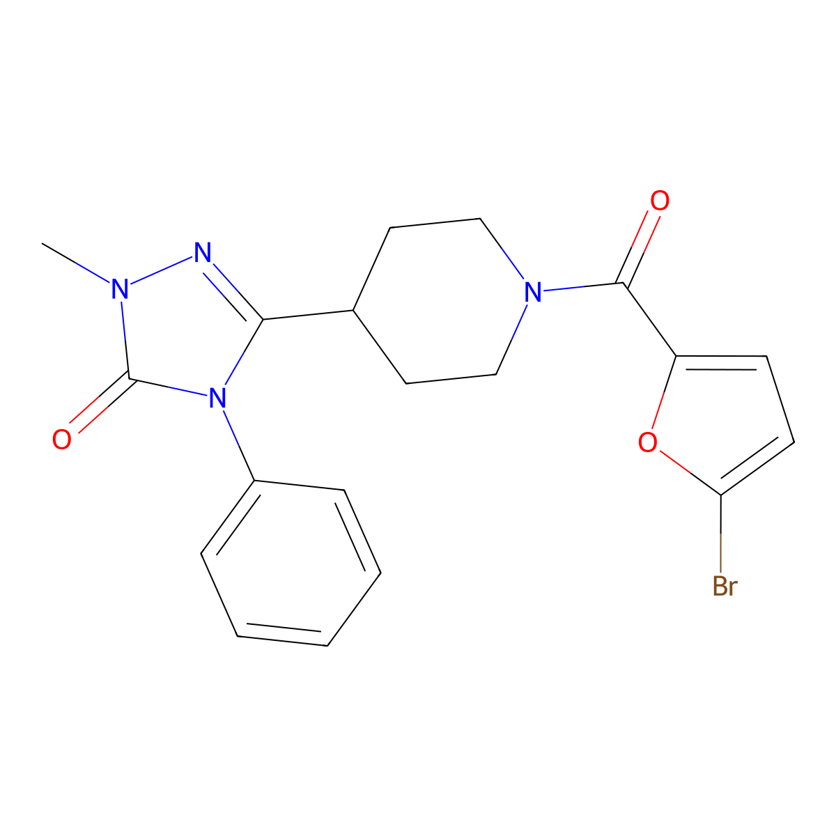 3-[1-(5-bromofuran-2-carbonyl)piperidin-4-yl]-1-methyl-4-phenyl-4,5-dihydro-1H-1,2,4-triazol-5-one molecular structure, CAS 1421474-03-4