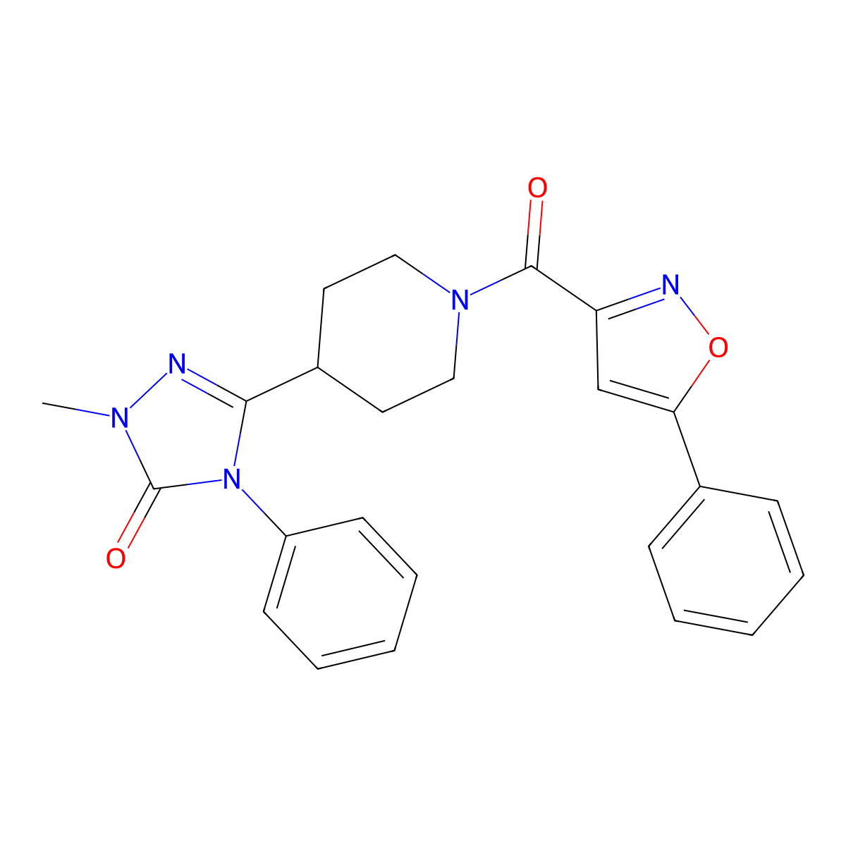 1-methyl-4-phenyl-3-(1-(5-phenylisoxazole-3-carbonyl)piperidin-4-yl)-1H-1,2,4-triazol-5(4H)-one molecular structure, CAS 1421474-22-7