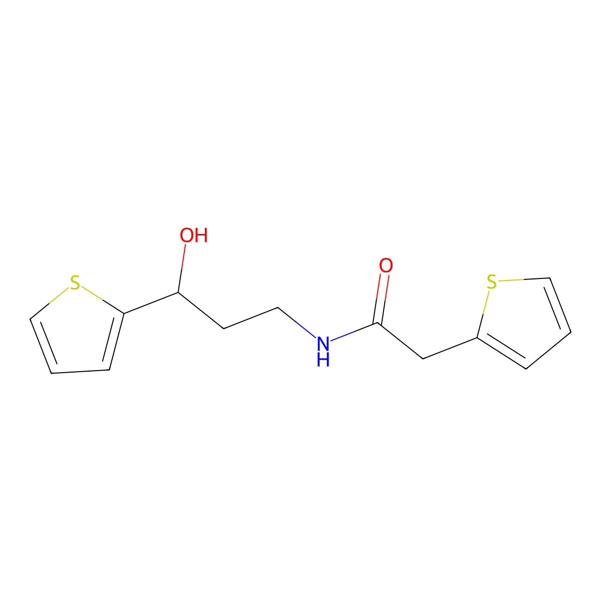 N-[3-Hydroxy-3-(thiophen-2-YL)propyl]-2-(thiophen-2-YL)acetamide molecular structure, CAS 1421474-31-8