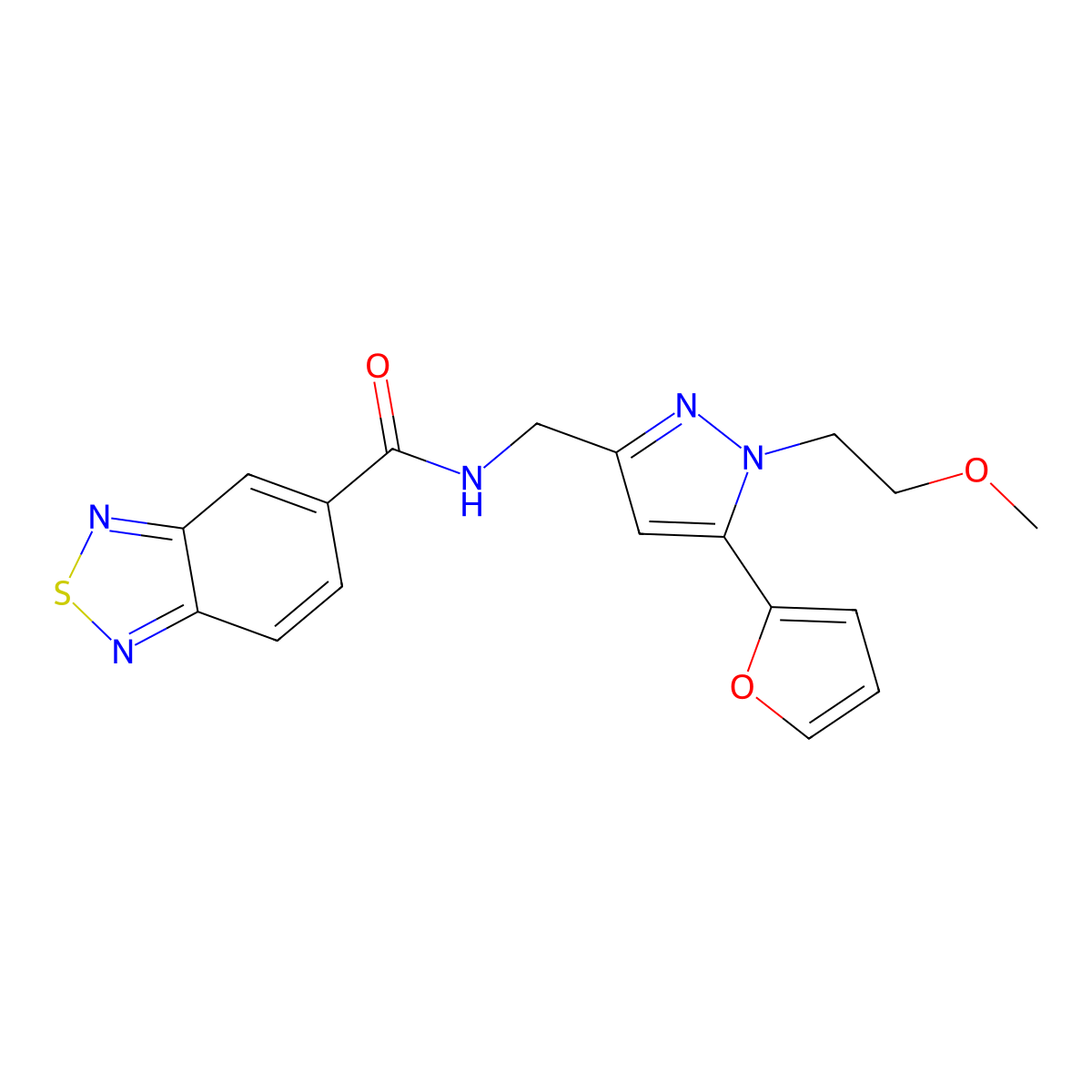 N-((5-(furan-2-yl)-1-(2-methoxyethyl)-1H-pyrazol-3-yl)methyl)benzo[c][1,2,5]thiadiazole-5-carboxamide molecular structure, CAS 1421474-41-0
