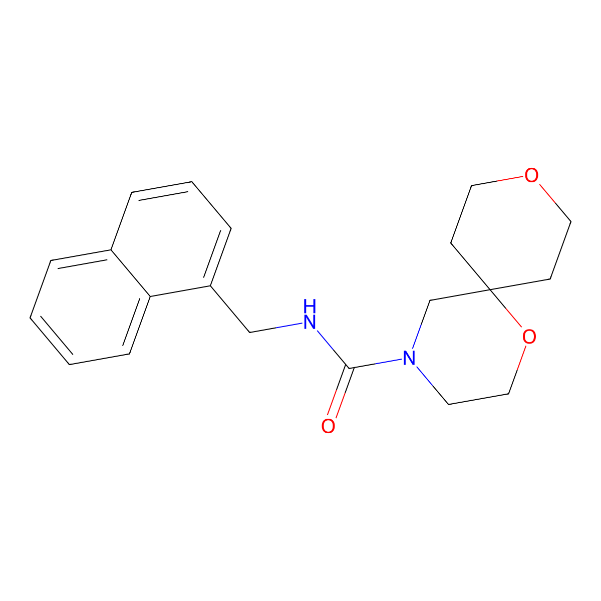 N-(naphthalen-1-ylmethyl)-1,9-dioxa-4-azaspiro[5.5]undecane-4-carboxamide molecular structure, CAS 1421474-44-3