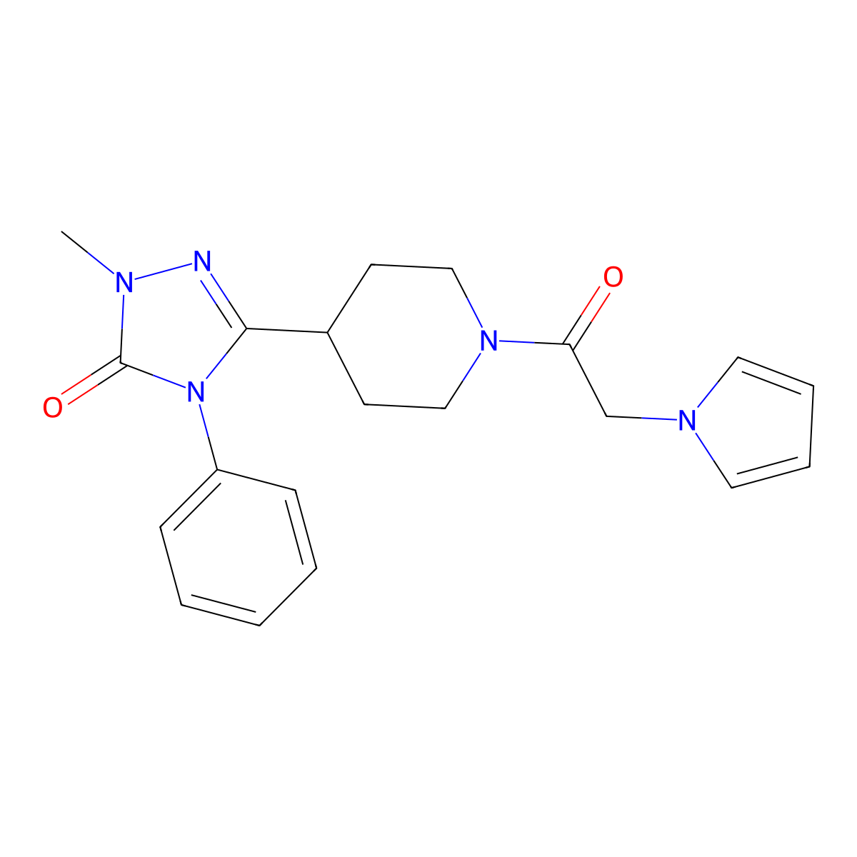 3-(1-(2-(1H-pyrrol-1-yl)acetyl)piperidin-4-yl)-1-methyl-4-phenyl-1H-1,2,4-triazol-5(4H)-one molecular structure, CAS 1421474-48-7