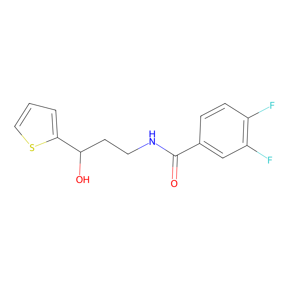 3,4-Difluoro-N-[3-hydroxy-3-(thiophen-2-YL)propyl]benzamide molecular structure, CAS 1421474-52-3