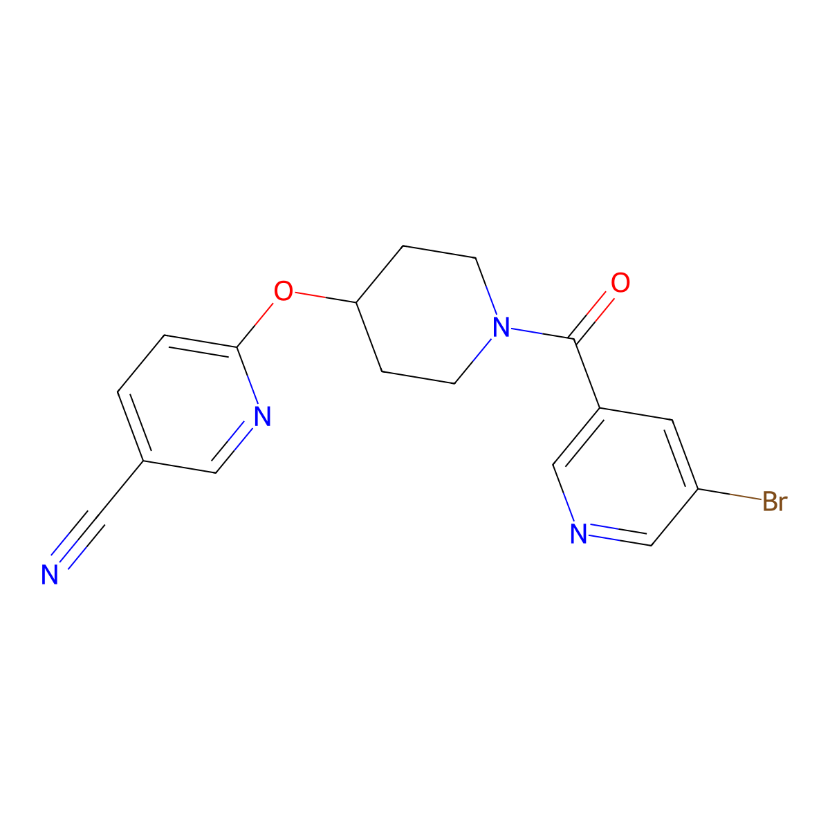 6-((1-(5-Bromonicotinoyl)piperidin-4-yl)oxy)nicotinonitrile molecular structure, CAS 1421474-57-8