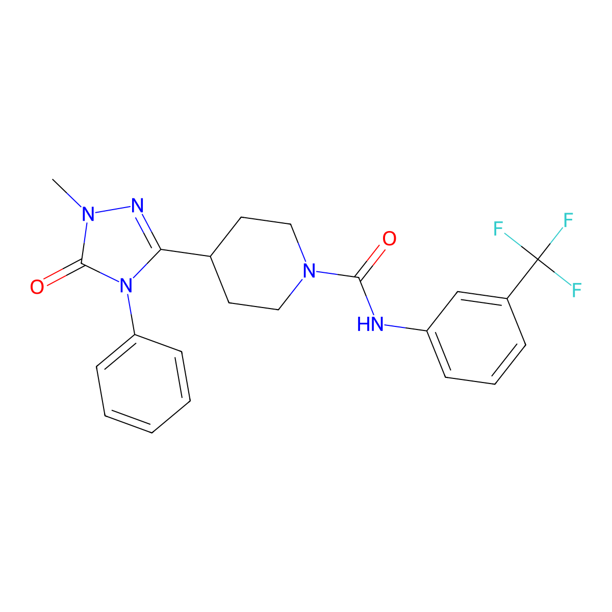 4-(1-methyl-5-oxo-4-phenyl-4,5-dihydro-1H-1,2,4-triazol-3-yl)-N-(3-(trifluoromethyl)phenyl)piperidine-1-carboxamide molecular structure, CAS 1421474-71-6