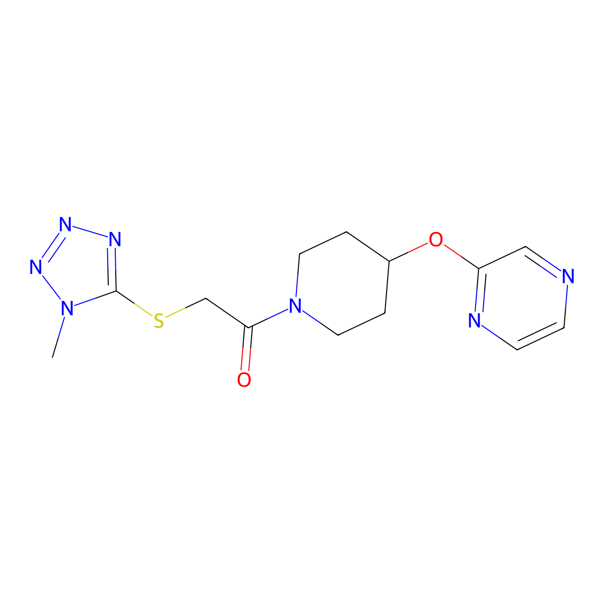 2-((1-methyl-1H-tetrazol-5-yl)thio)-1-(4-(pyrazin-2-yloxy)piperidin-1-yl)ethanone molecular structure, CAS 1421474-90-9