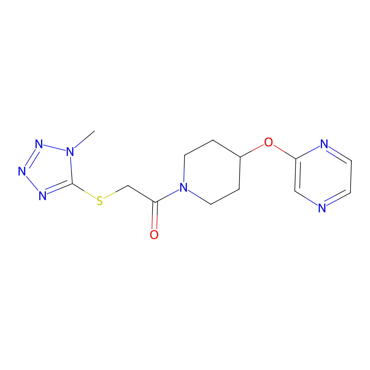 2-((1-methyl-1H-tetrazol-5-yl)thio)-1-(4-(pyrazin-2-yloxy)piperidin-1-yl)ethanone molecular structure, CAS 1421474-90-9