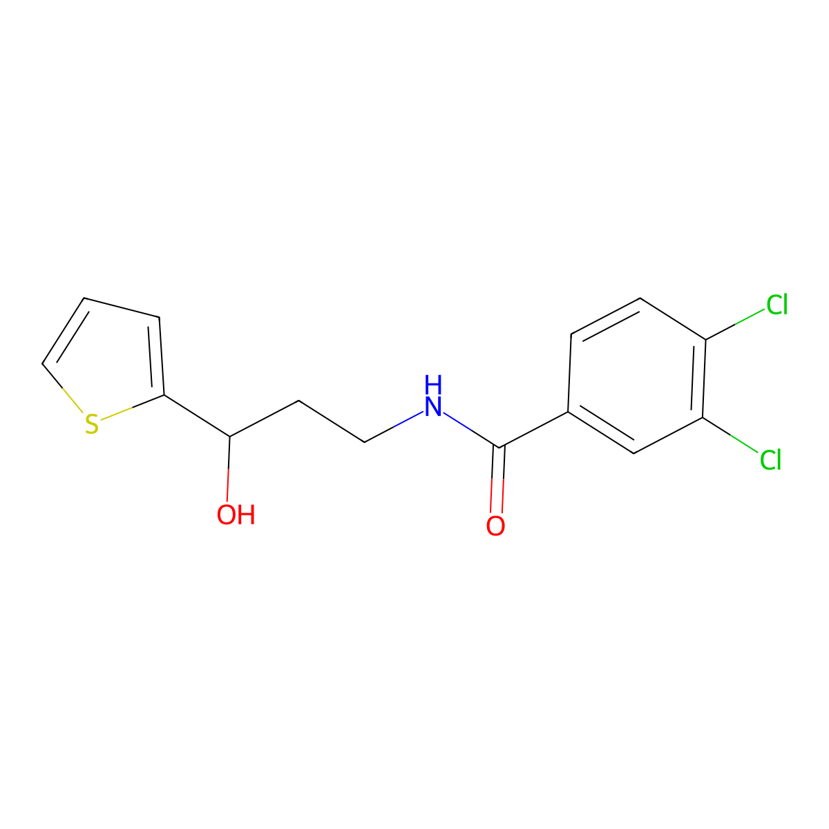 3,4-Dichloro-N-[3-hydroxy-3-(thiophen-2-YL)propyl]benzamide molecular structure, CAS 1421474-91-0