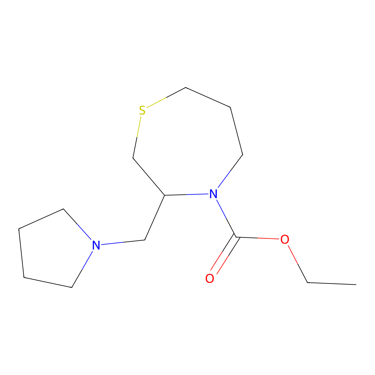 Ethyl 3-[(pyrrolidin-1-yl)methyl]-1,4-thiazepane-4-carboxylate molecular structure, CAS 1421474-99-8