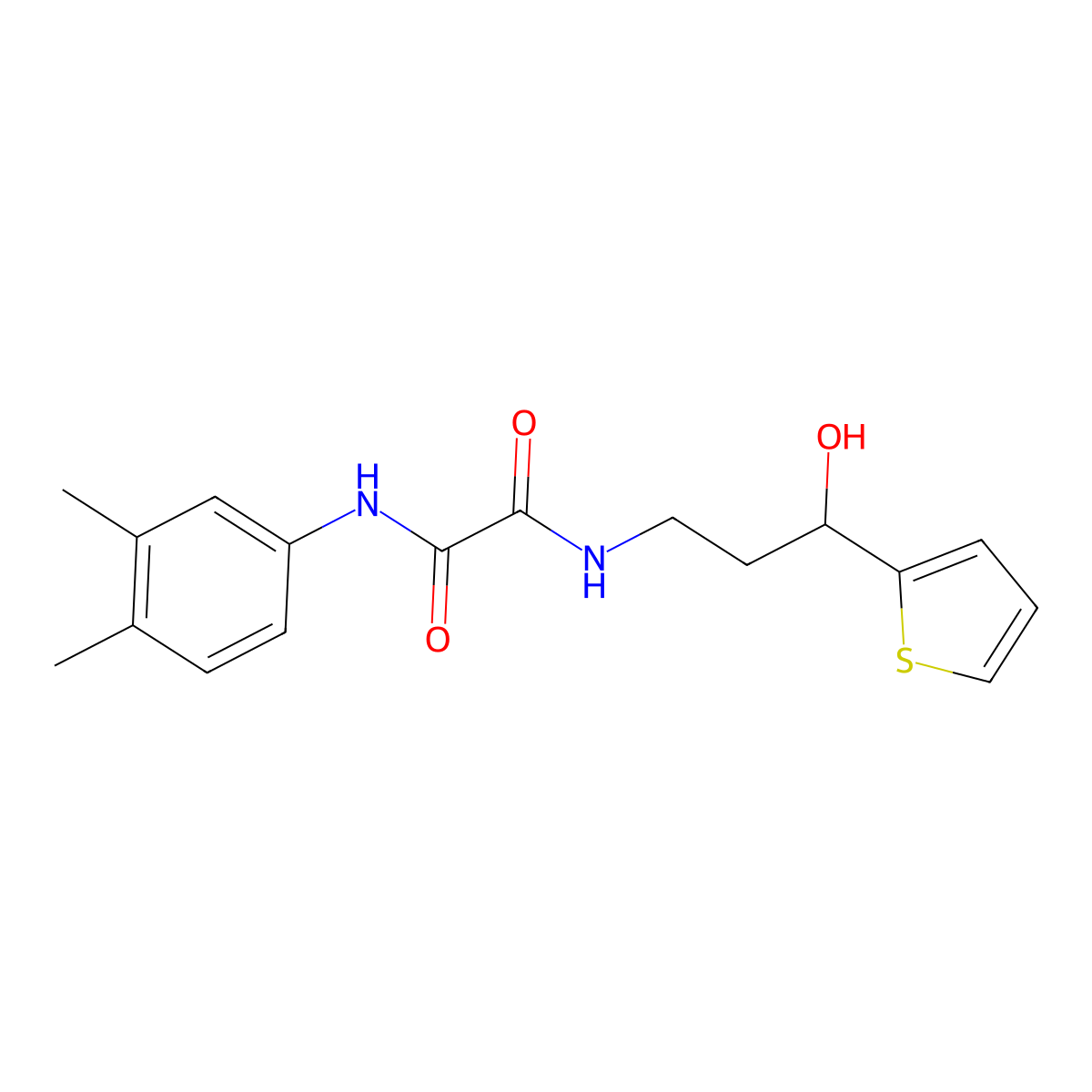 N1-(3,4-dimethylphenyl)-N2-(3-hydroxy-3-(thiophen-2-yl)propyl)oxalamide molecular structure, CAS 1421475-09-3