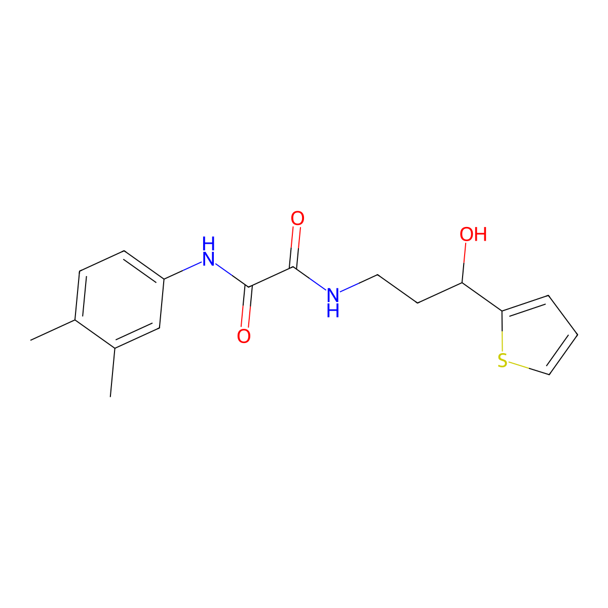 N1-(3,4-dimethylphenyl)-N2-(3-hydroxy-3-(thiophen-2-yl)propyl)oxalamide molecular structure, CAS 1421475-09-3