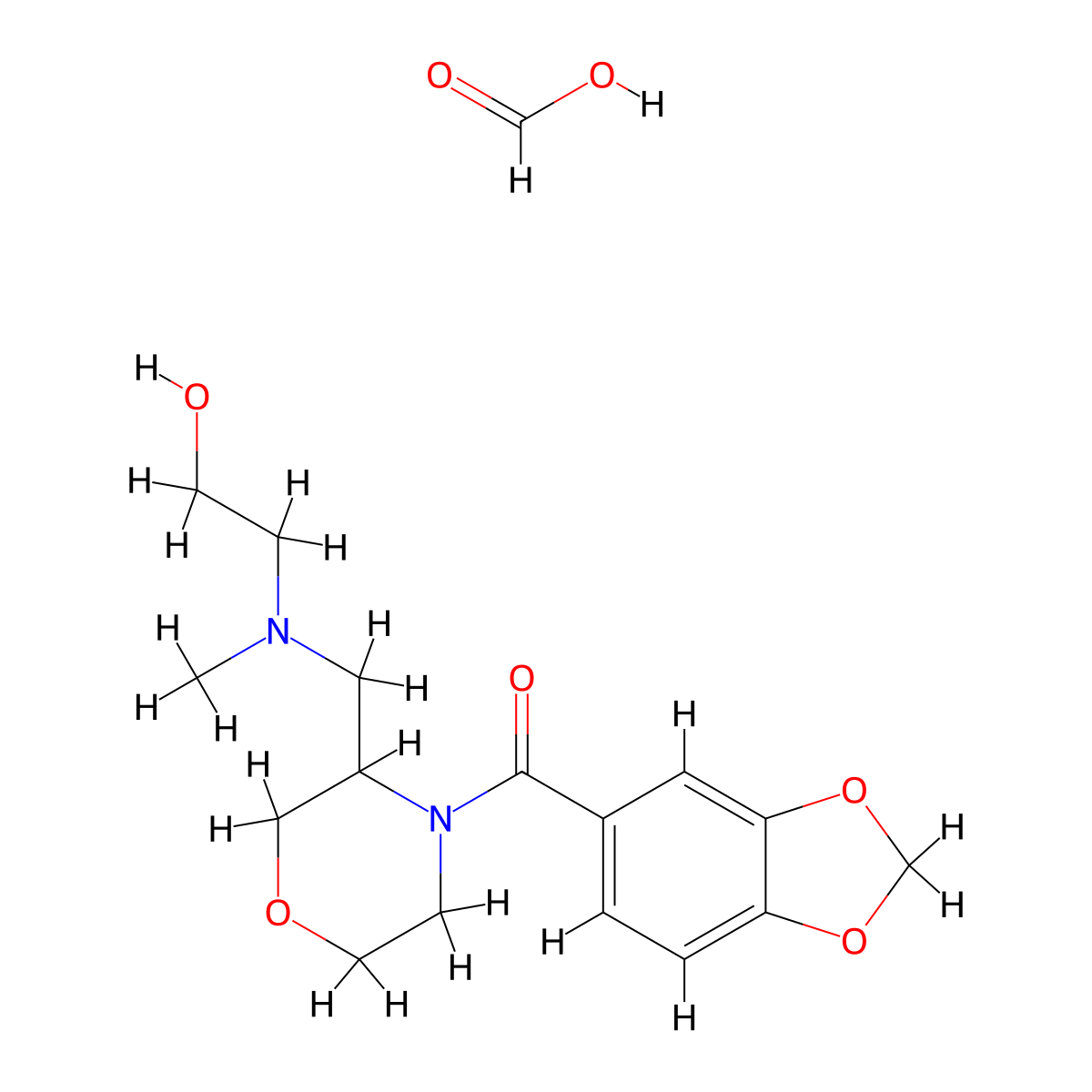 Benzo[d][1,3]dioxol-5-yl(3-(((2-hydroxyethyl)(methyl)amino)methyl)morpholino)methanone formate molecular structure, CAS 1421475-15-1