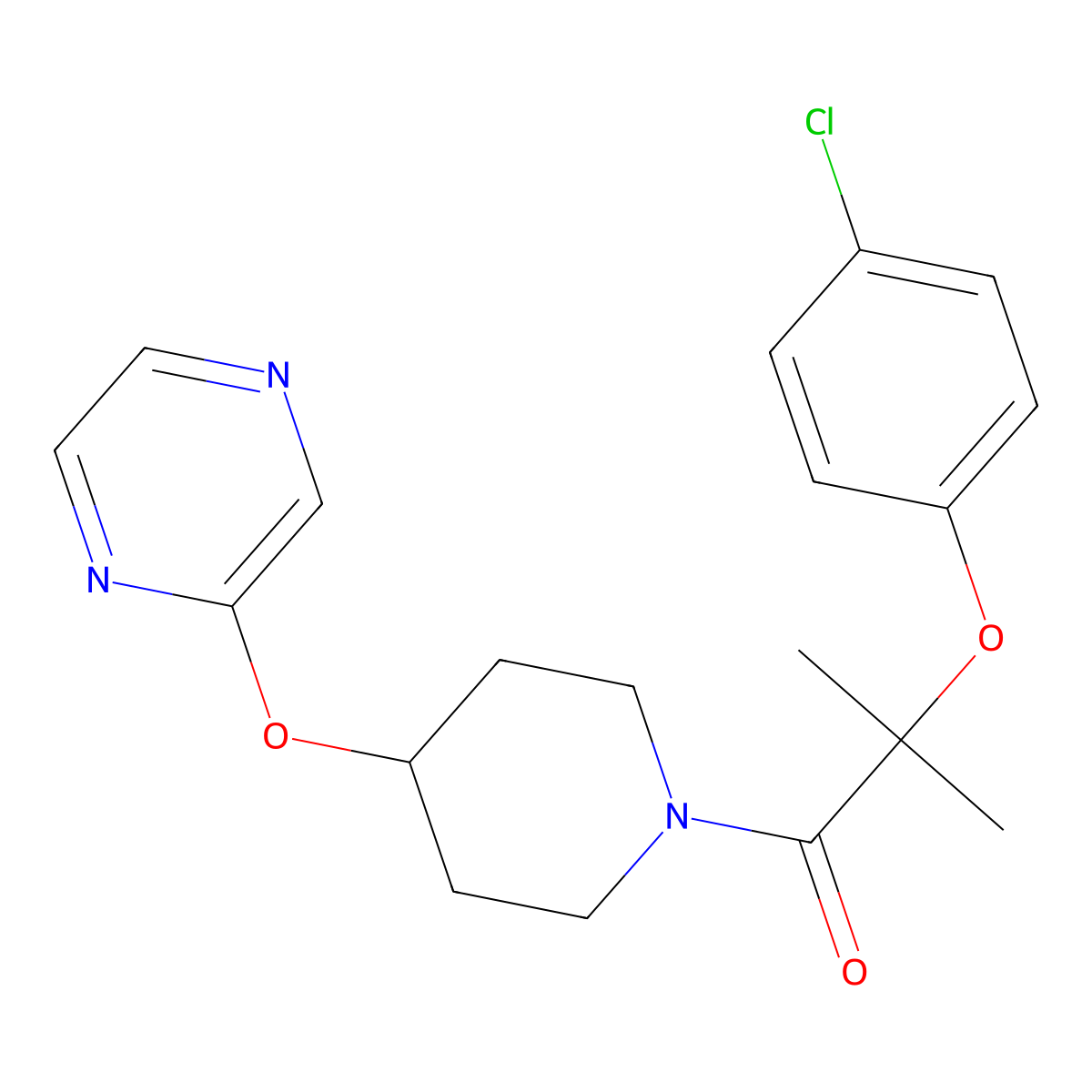 2-(4-Chlorophenoxy)-2-methyl-1-[4-(pyrazin-2-yloxy)piperidin-1-YL]propan-1-one molecular structure, CAS 1421475-26-4