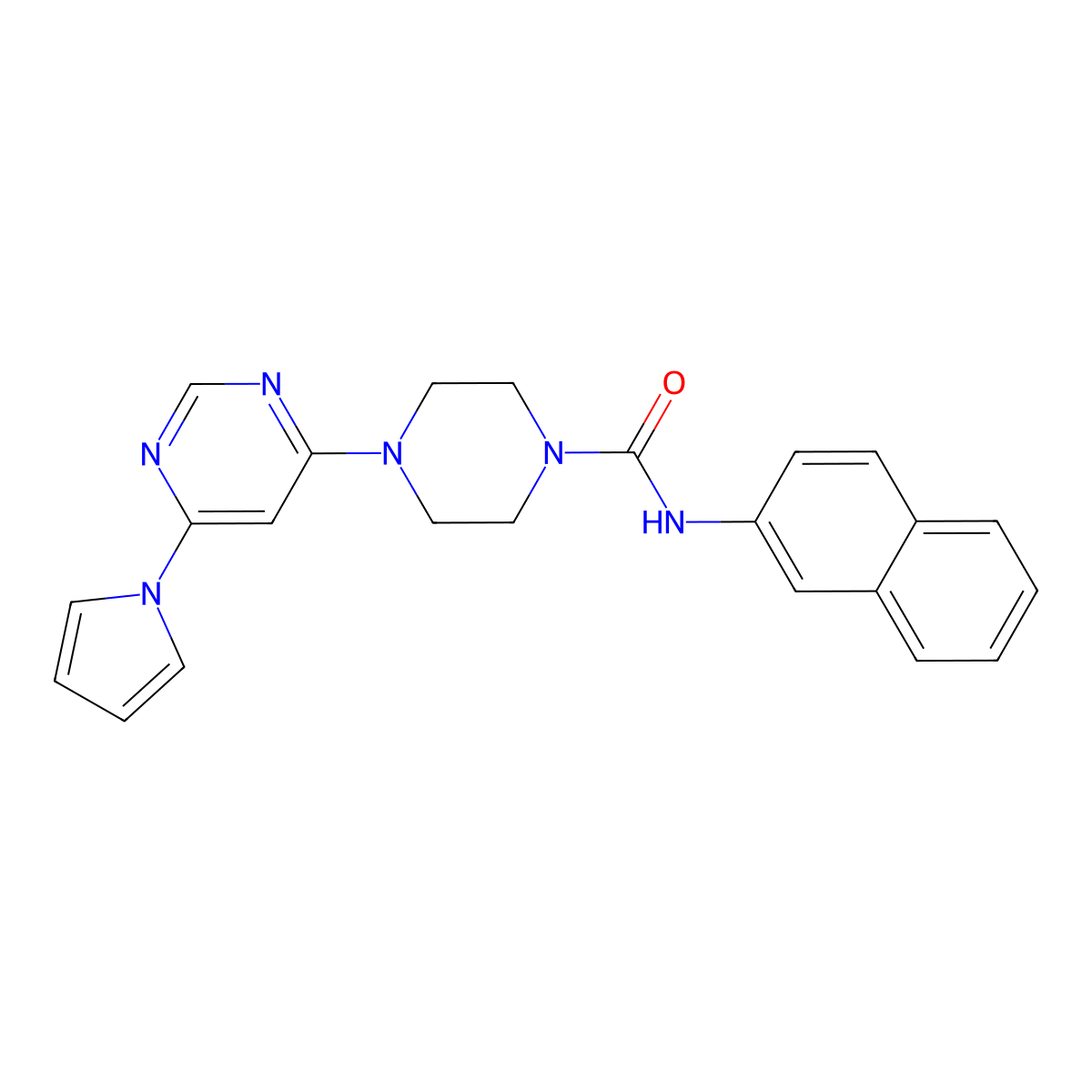 4-(6-(1H-pyrrol-1-yl)pyrimidin-4-yl)-N-(naphthalen-2-yl)piperazine-1-carboxamide molecular structure, CAS 1421475-27-5