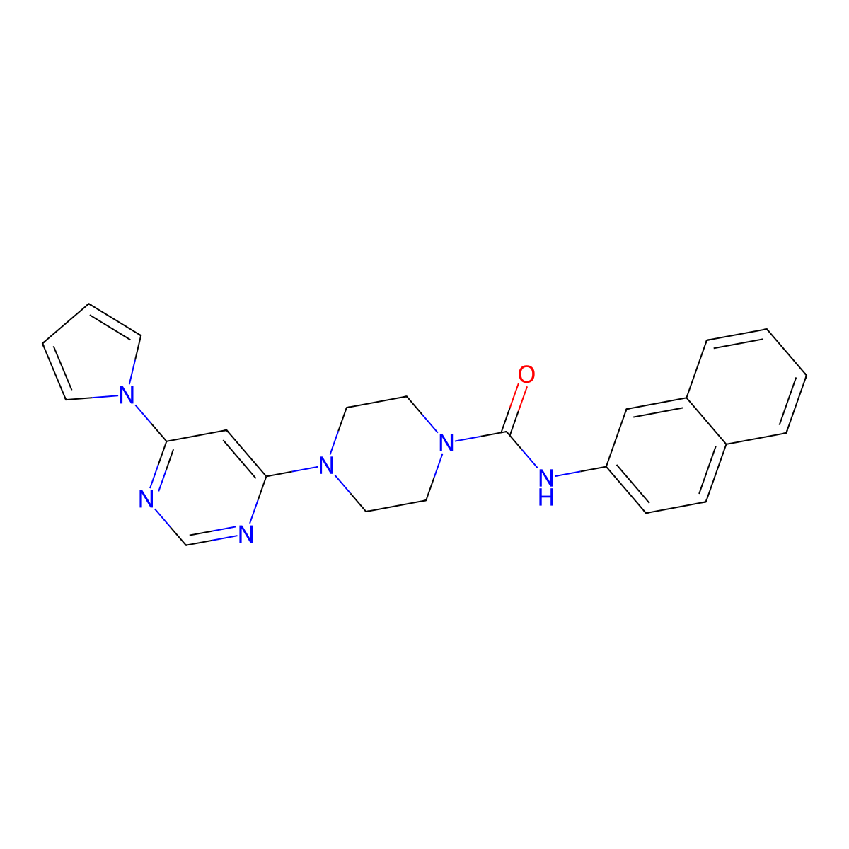 4-(6-(1H-pyrrol-1-yl)pyrimidin-4-yl)-N-(naphthalen-2-yl)piperazine-1-carboxamide molecular structure, CAS 1421475-27-5