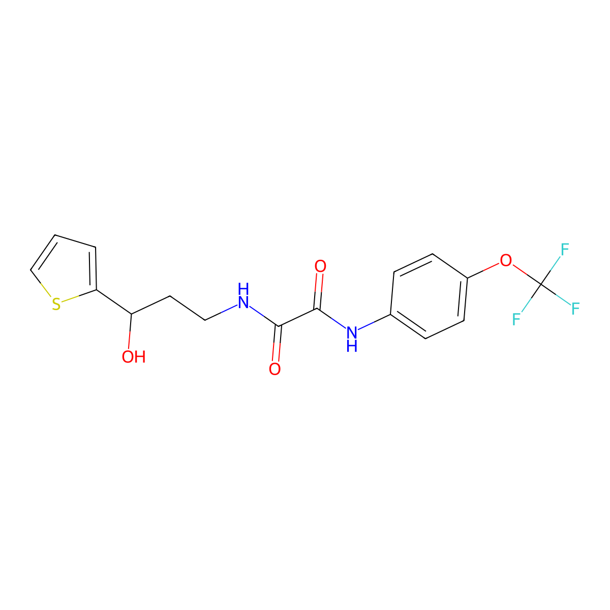N1-(3-hydroxy-3-(thiophen-2-yl)propyl)-N2-(4-(trifluoromethoxy)phenyl)oxalamide molecular structure, CAS 1421475-30-0