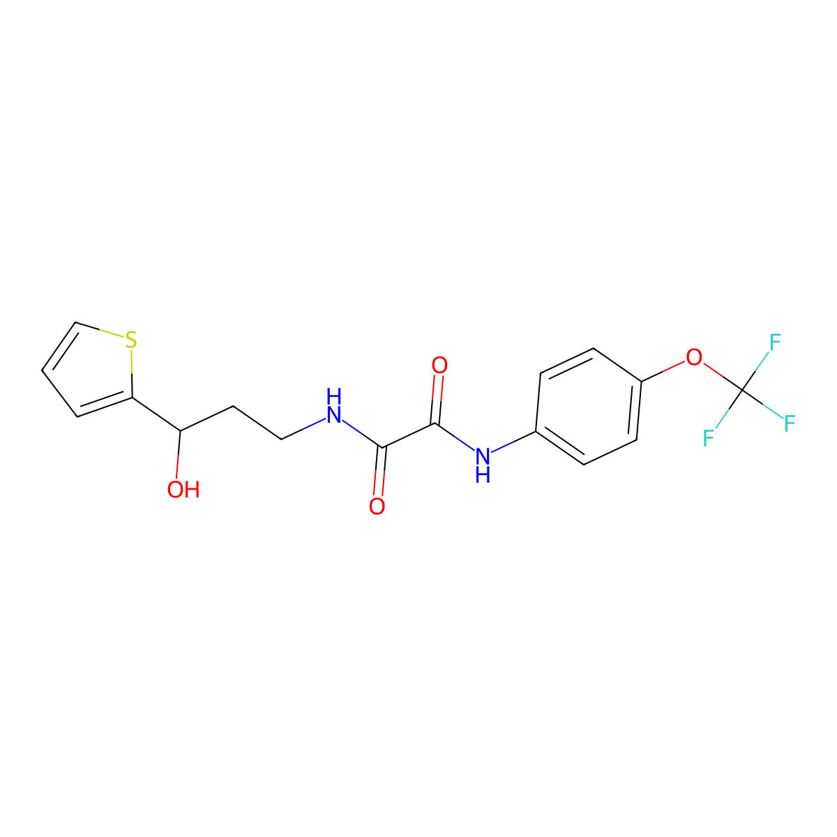 N1-(3-hydroxy-3-(thiophen-2-yl)propyl)-N2-(4-(trifluoromethoxy)phenyl)oxalamide molecular structure, CAS 1421475-30-0