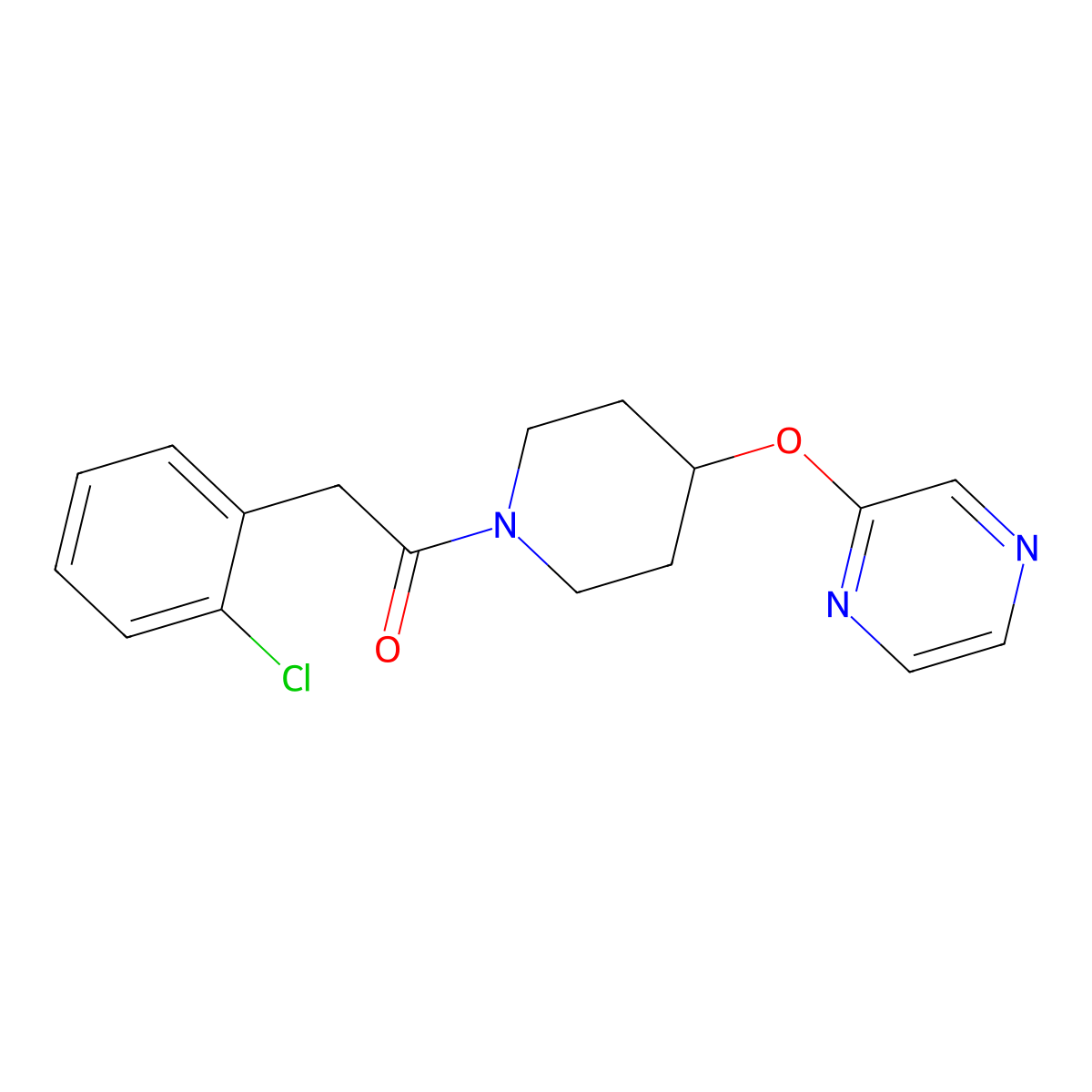 2-(2-Chlorophenyl)-1-(4-(pyrazin-2-yloxy)piperidin-1-yl)ethanone molecular structure, CAS 1421475-38-8