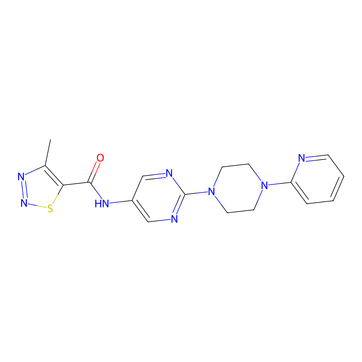 4-Methyl-N-{2-[4-(pyridin-2-YL)piperazin-1-YL]pyrimidin-5-YL}-1,2,3-thiadiazole-5-carboxamide molecular structure, CAS 1421475-40-2