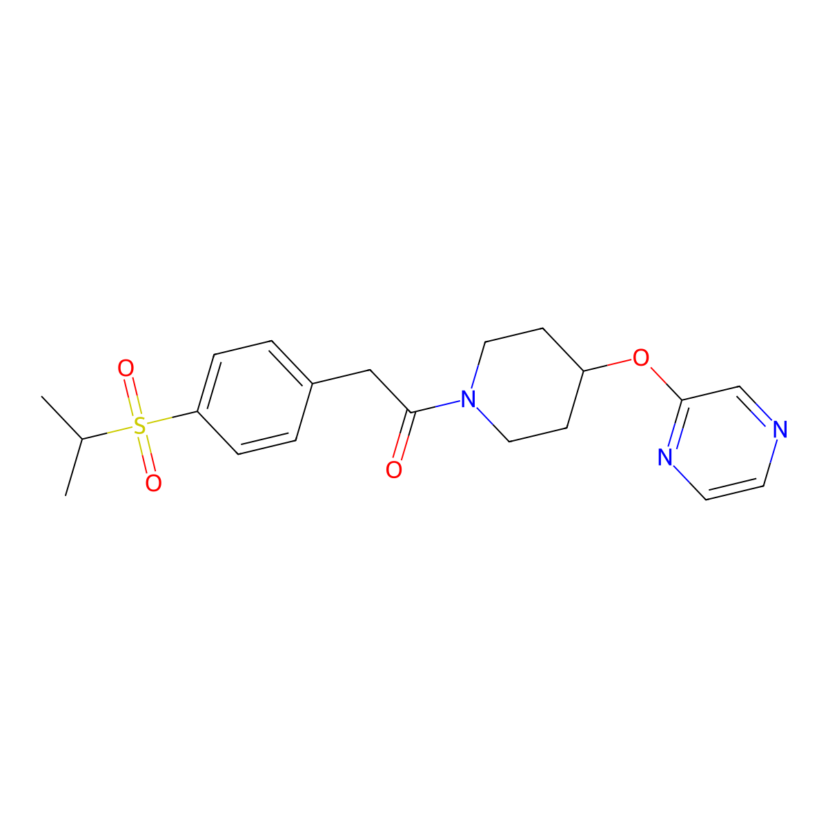 2-(4-(Isopropylsulfonyl)phenyl)-1-(4-(pyrazin-2-yloxy)piperidin-1-yl)ethanone molecular structure, CAS 1421475-45-7