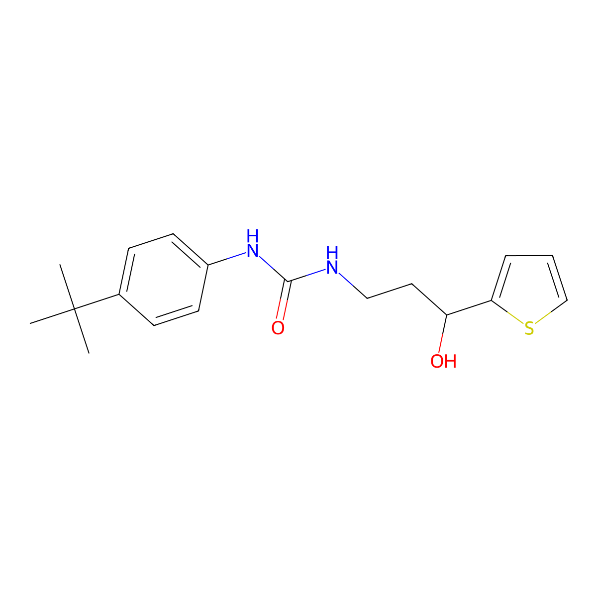 1-(4-(Tert-butyl)phenyl)-3-(3-hydroxy-3-(thiophen-2-yl)propyl)urea molecular structure, CAS 1421475-46-8