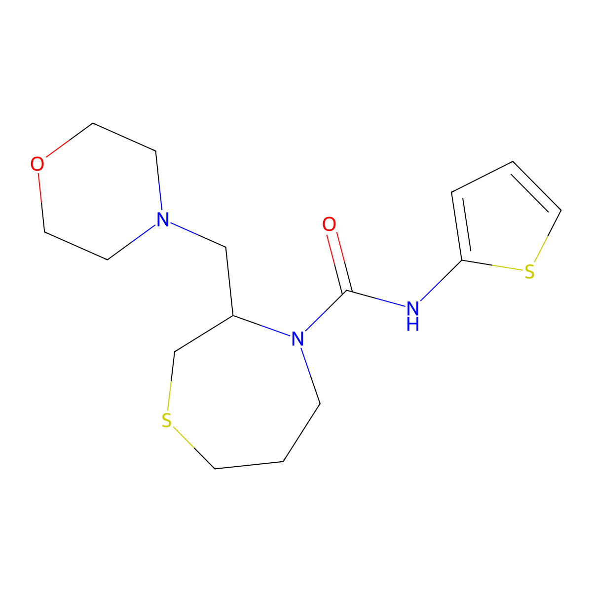 3-(morpholinomethyl)-N-(thiophen-2-yl)-1,4-thiazepane-4-carboxamide molecular structure, CAS 1421475-53-7
