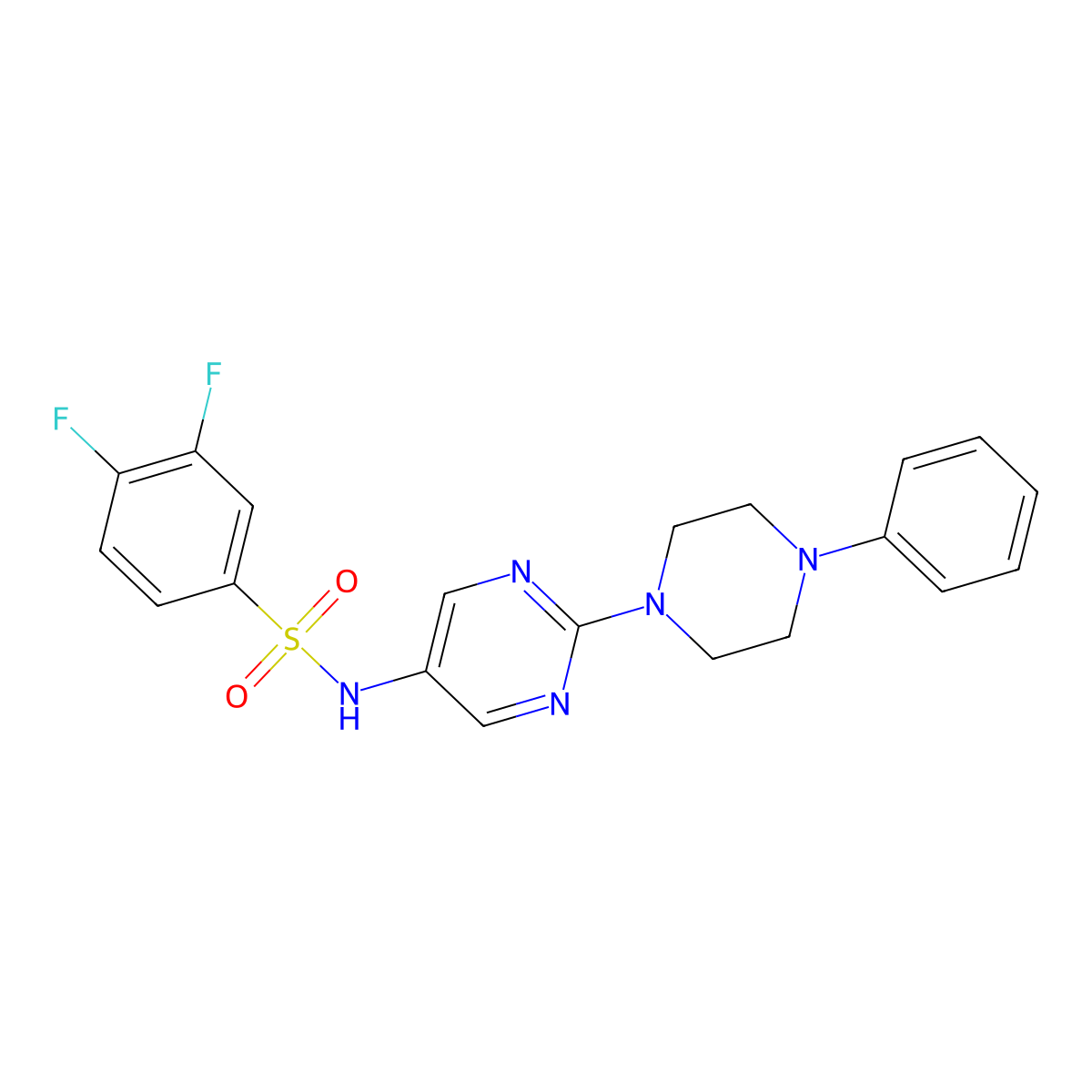 3,4-difluoro-N-(2-(4-phenylpiperazin-1-yl)pyrimidin-5-yl)benzenesulfonamide molecular structure, CAS 1421475-55-9