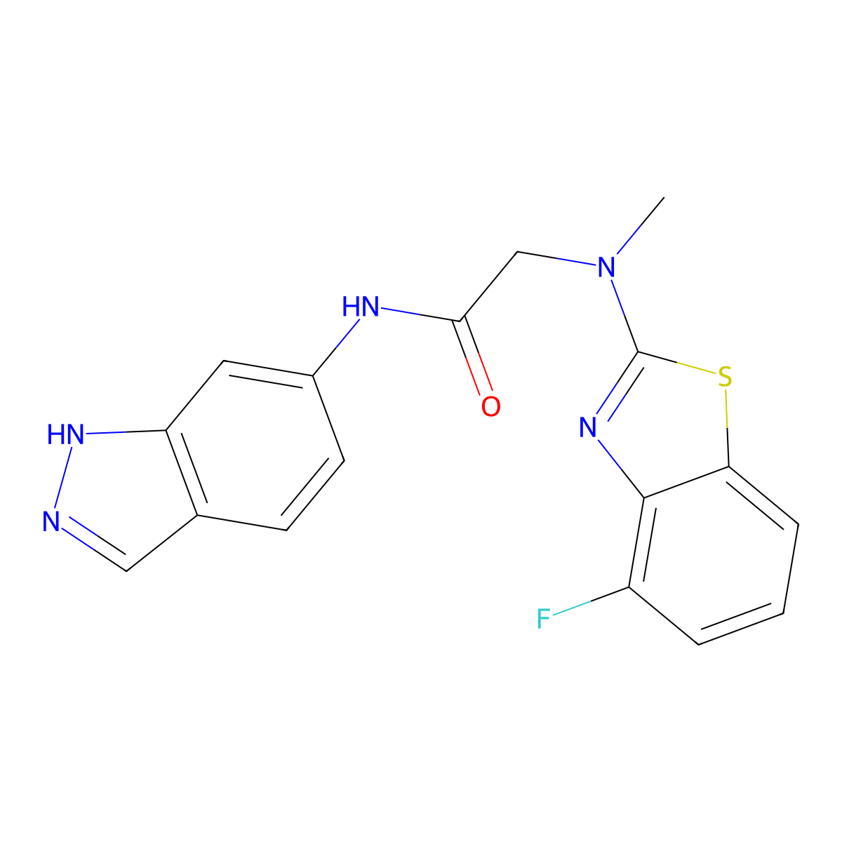 2-((4-fluorobenzo[d]thiazol-2-yl)(methyl)amino)-N-(1H-indazol-6-yl)acetamide molecular structure, CAS 1421475-59-3