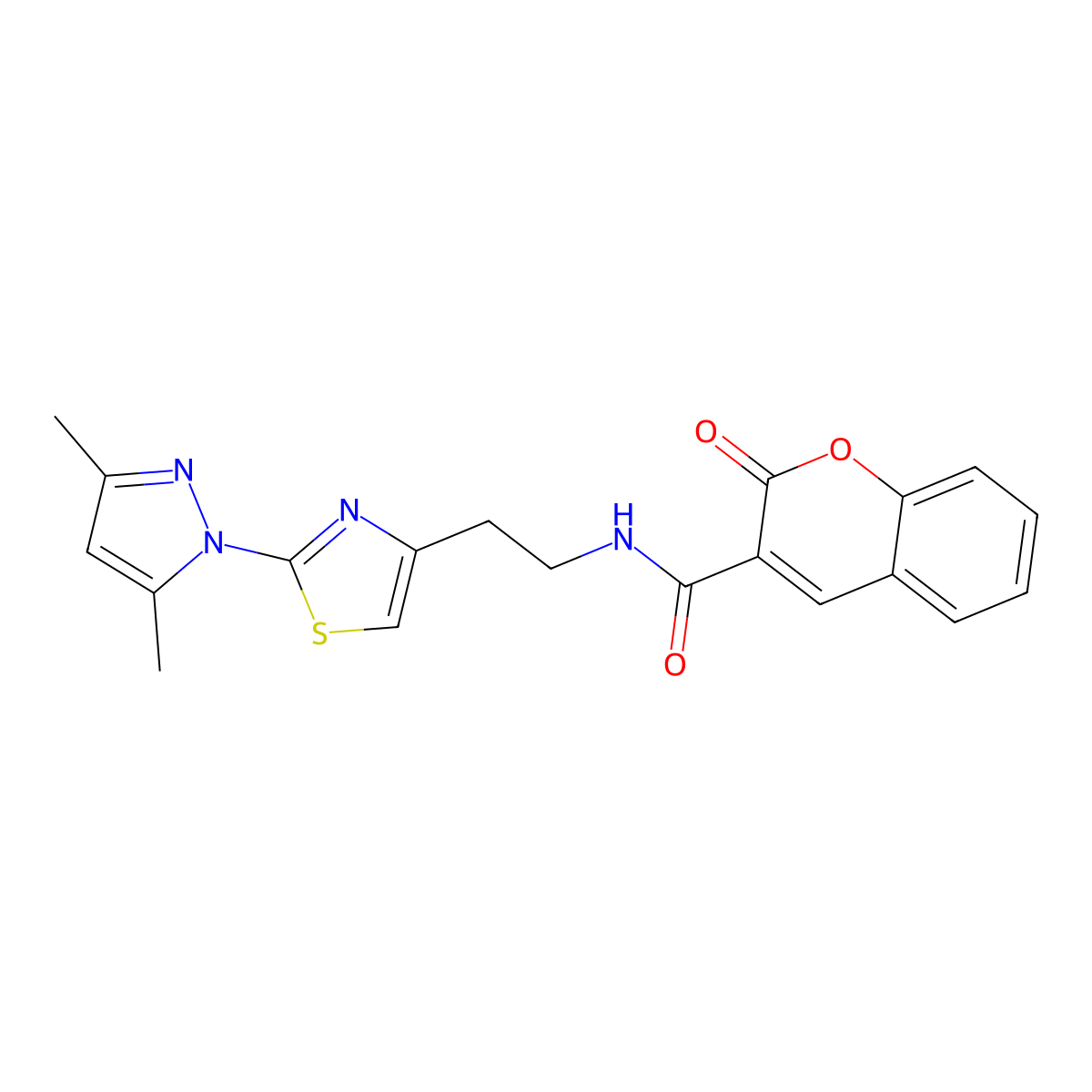 N-(2-(2-(3,5-dimethyl-1H-pyrazol-1-yl)thiazol-4-yl)ethyl)-2-oxo-2H-chromene-3-carboxamide molecular structure, CAS 1421475-62-8