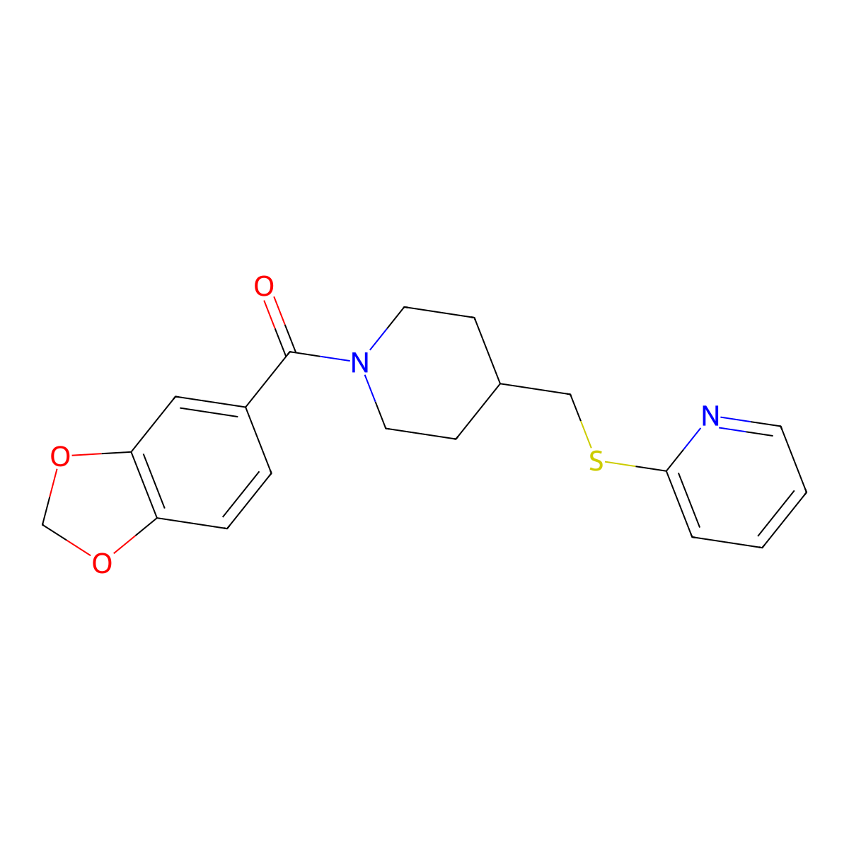Benzo[d][1,3]dioxol-5-yl(4-((pyridin-2-ylthio)methyl)piperidin-1-yl)methanone molecular structure, CAS 1421475-69-5