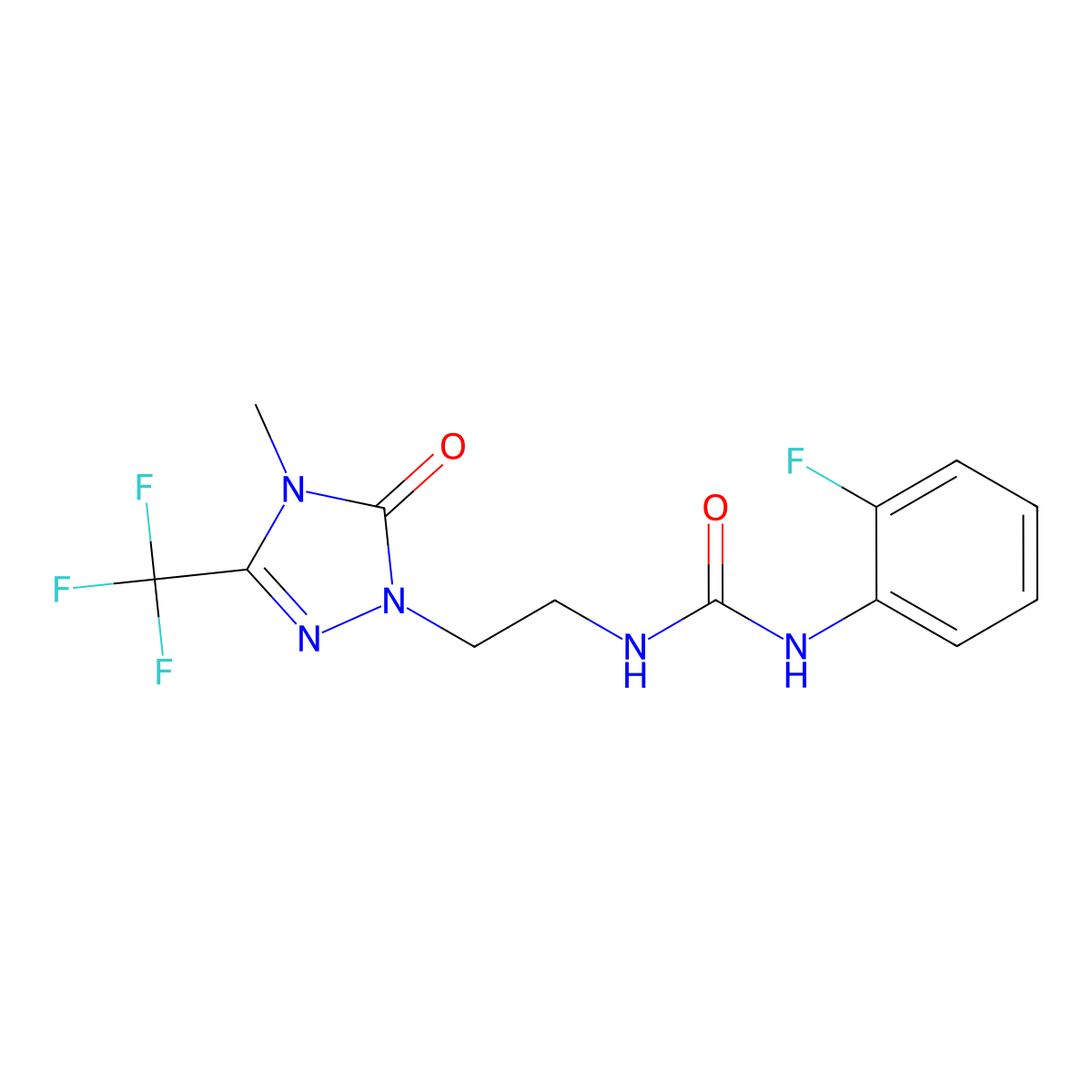 1-(2-fluorophenyl)-3-(2-(4-methyl-5-oxo-3-(trifluoromethyl)-4,5-dihydro-1H-1,2,4-triazol-1-yl)ethyl)urea molecular structure, CAS 1421475-70-8