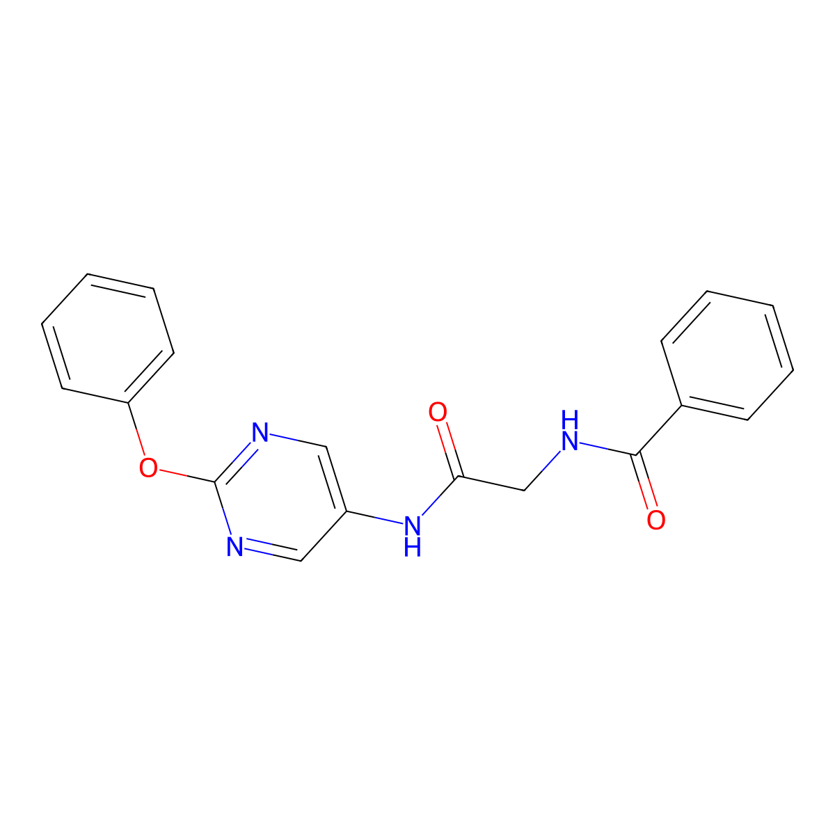 N-(2-oxo-2-((2-phenoxypyrimidin-5-yl)amino)ethyl)benzamide molecular structure, CAS 1421475-72-0