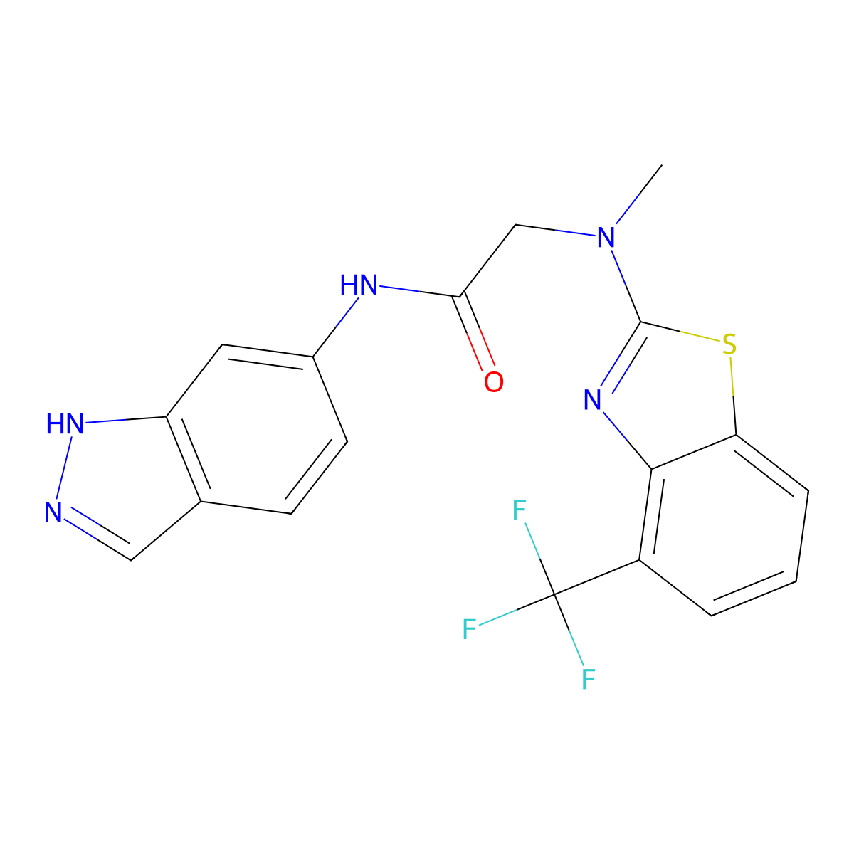 N-(1H-indazol-6-yl)-2-(methyl(4-(trifluoromethyl)benzo[d]thiazol-2-yl)amino)acetamide molecular structure, CAS 1421475-73-1