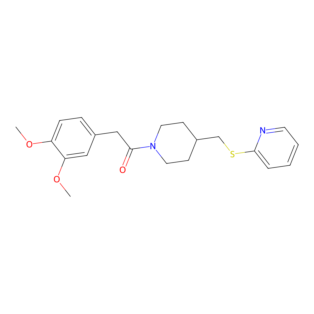2-(3,4-Dimethoxyphenyl)-1-{4-[(pyridin-2-ylsulfanyl)methyl]piperidin-1-yl}ethan-1-one molecular structure, CAS 1421475-78-6