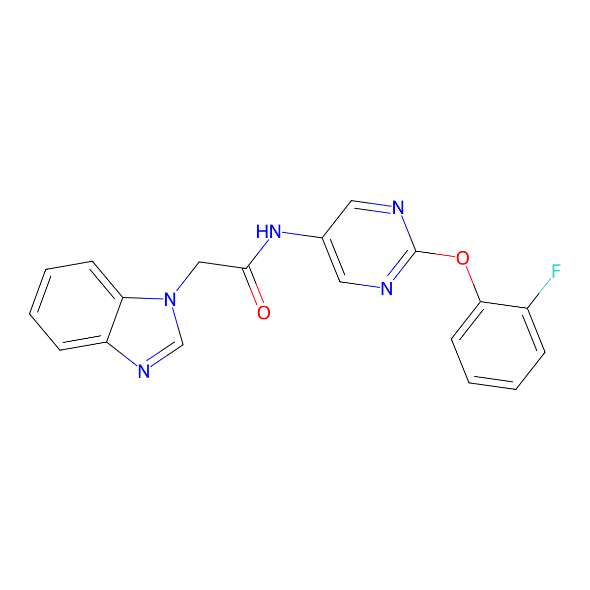 2-(1H-benzo[d]imidazol-1-yl)-N-(2-(2-fluorophenoxy)pyrimidin-5-yl)acetamide molecular structure, CAS 1421475-82-2