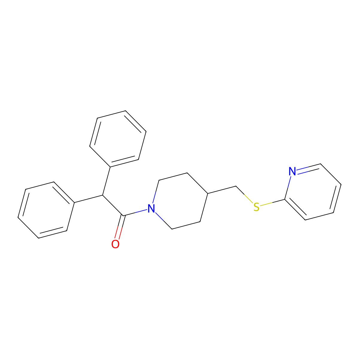 2,2-Diphenyl-1-(4-((pyridin-2-ylthio)methyl)piperidin-1-yl)ethanone molecular structure, CAS 1421475-84-4