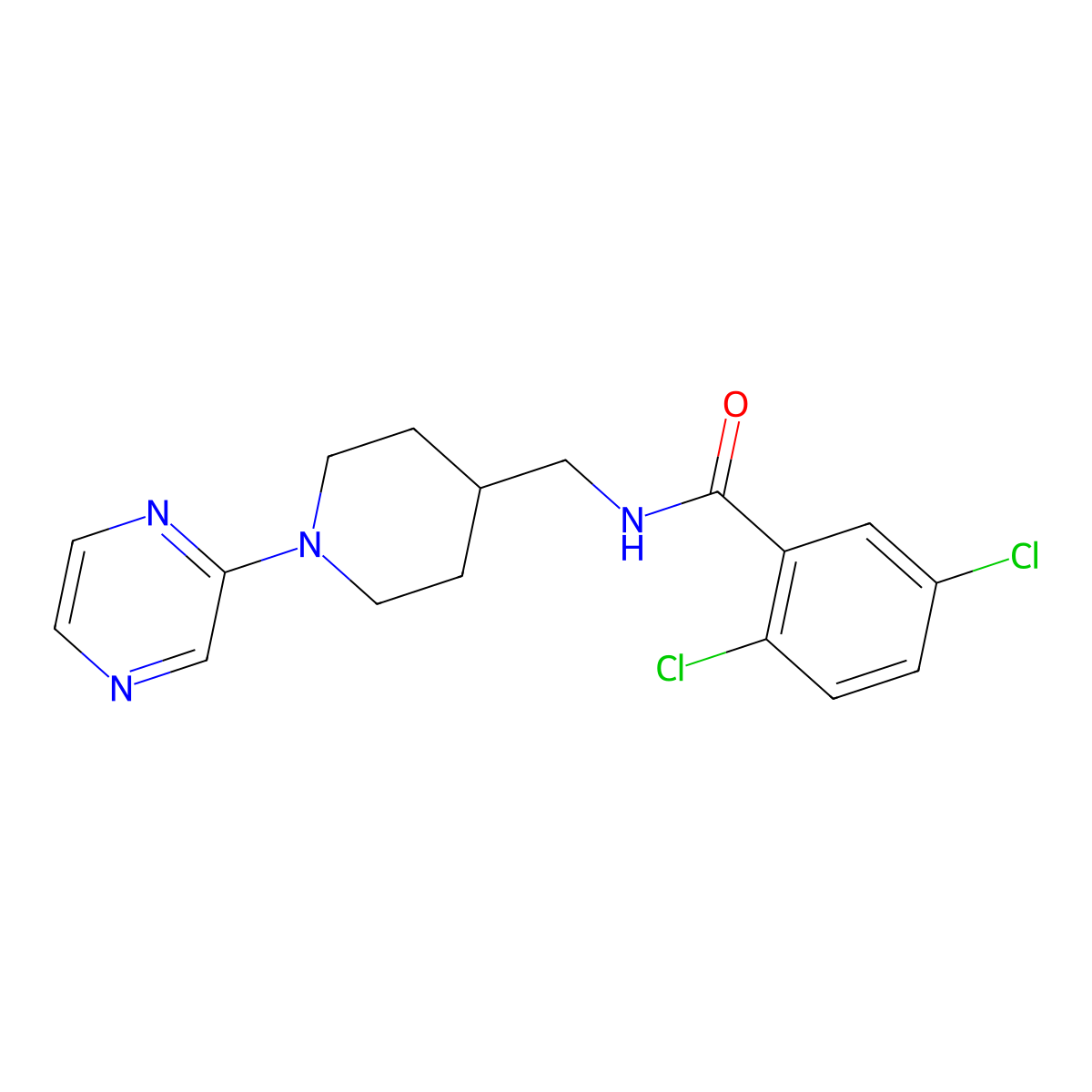 2,5-dichloro-N-((1-(pyrazin-2-yl)piperidin-4-yl)methyl)benzamide molecular structure, CAS 1421475-88-8