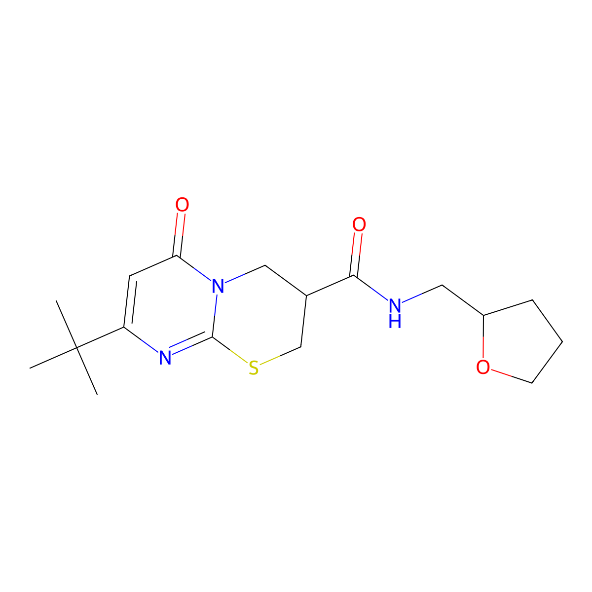 8-(tert-butyl)-6-oxo-N-((tetrahydrofuran-2-yl)methyl)-2,3,4,6-tetrahydropyrimido[2,1-b][1,3]thiazine-3-carboxamide molecular structure, CAS 1421475-92-4