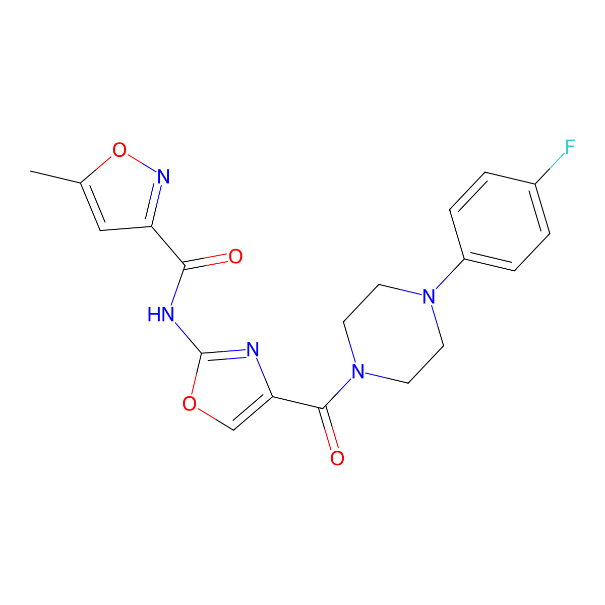 N-(4-(4-(4-fluorophenyl)piperazine-1-carbonyl)oxazol-2-yl)-5-methylisoxazole-3-carboxamide molecular structure, CAS 1421475-94-6