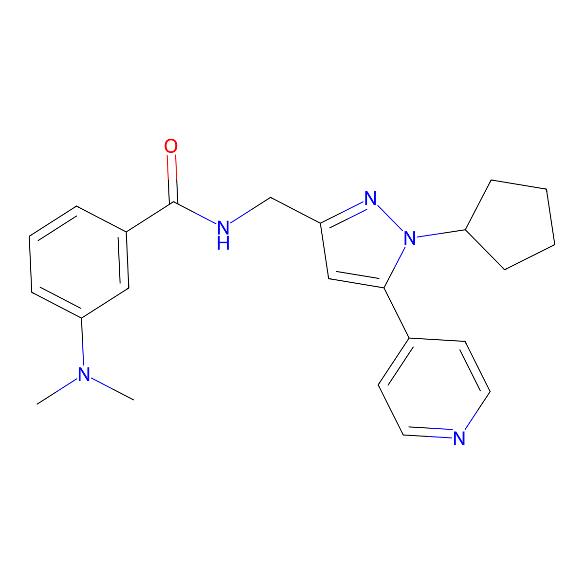 N-{[1-cyclopentyl-5-(pyridin-4-yl)-1H-pyrazol-3-yl]methyl}-3-(dimethylamino)benzamide molecular structure, CAS 1421475-97-9