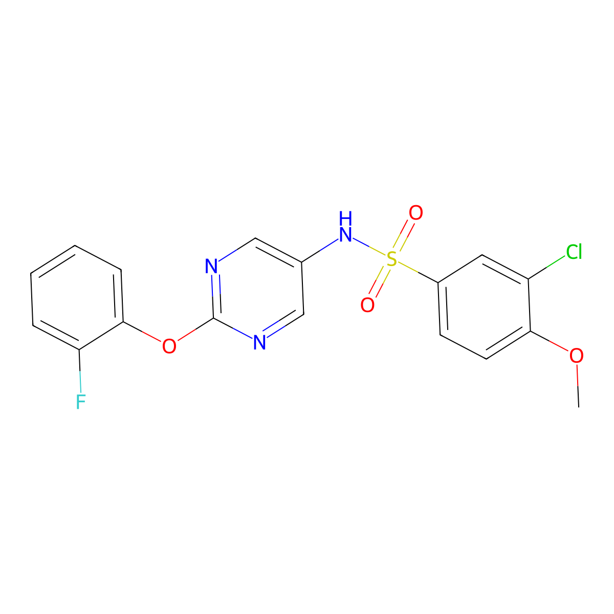 3-chloro-N-(2-(2-fluorophenoxy)pyrimidin-5-yl)-4-methoxybenzenesulfonamide molecular structure, CAS 1421475-98-0
