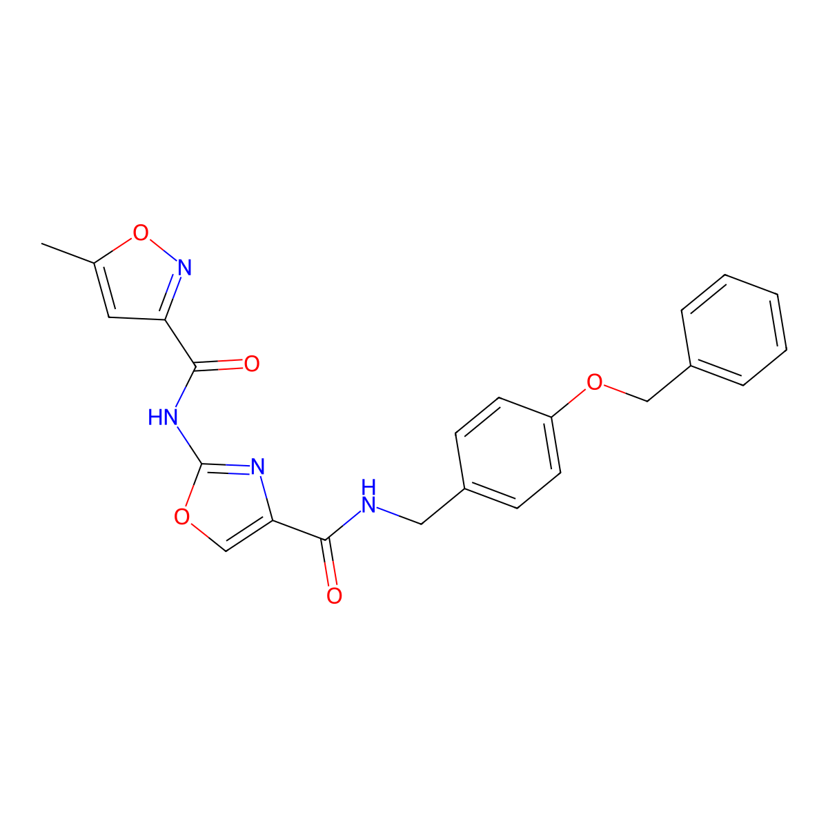 N-(4-((4-(benzyloxy)benzyl)carbamoyl)oxazol-2-yl)-5-methylisoxazole-3-carboxamide molecular structure, CAS 1421476-01-8