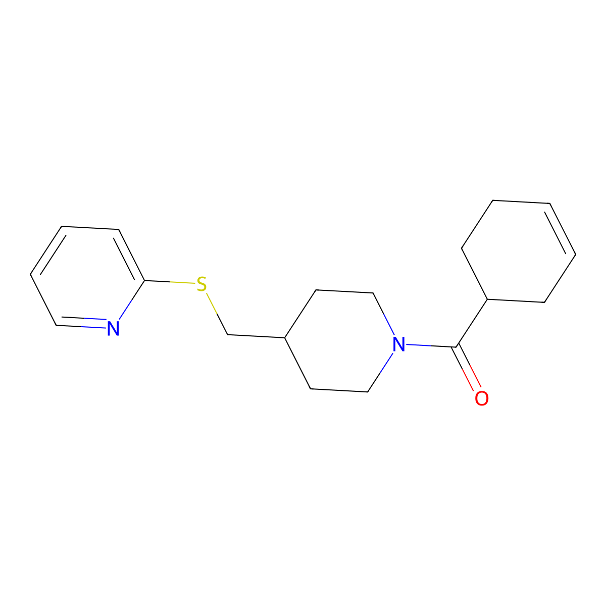 Cyclohex-3-en-1-yl(4-((pyridin-2-ylthio)methyl)piperidin-1-yl)methanone molecular structure, CAS 1421476-05-2