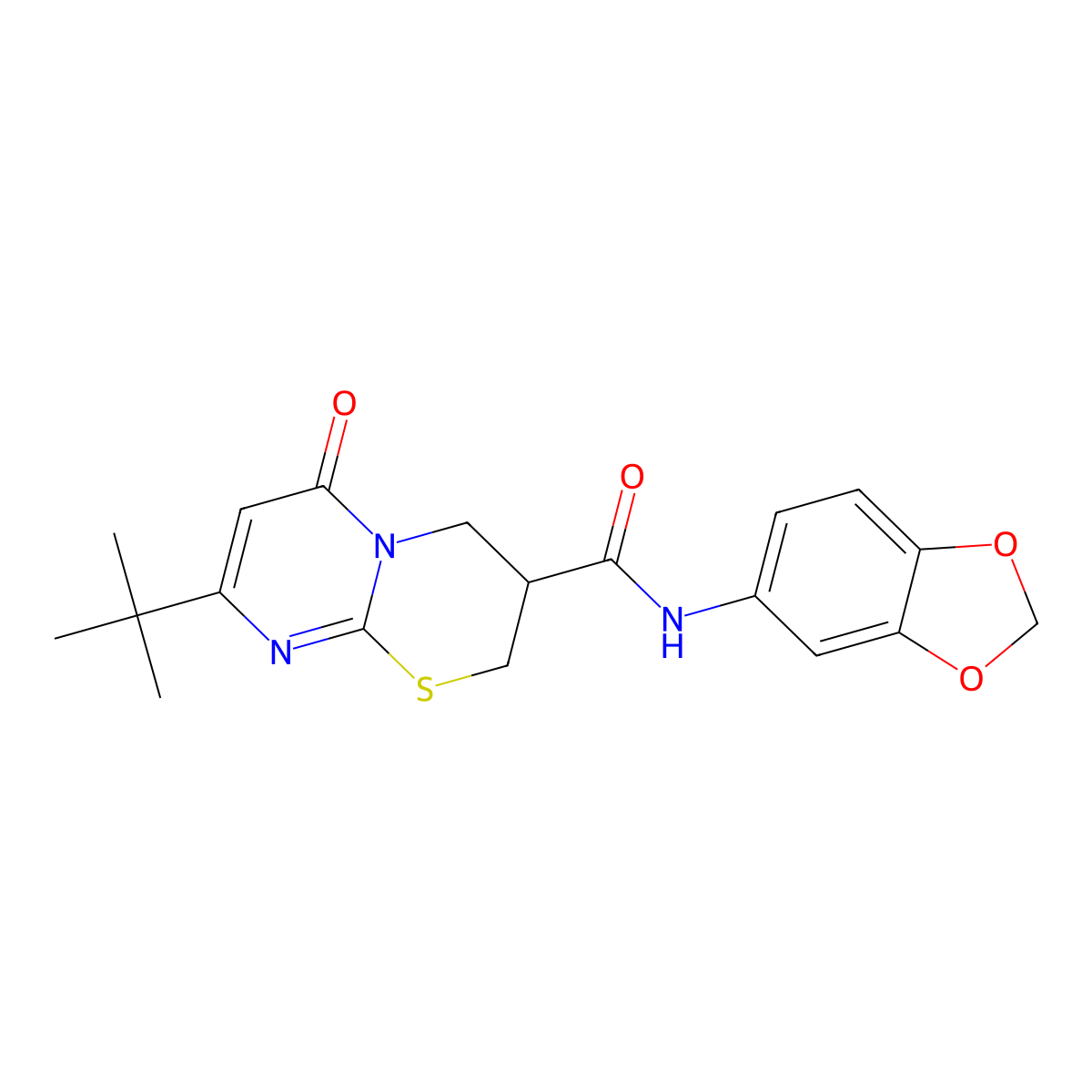 N-(benzo[d][1,3]dioxol-5-yl)-8-(tert-butyl)-6-oxo-2,3,4,6-tetrahydropyrimido[2,1-b][1,3]thiazine-3-carboxamide molecular structure, CAS 1421476-09-6