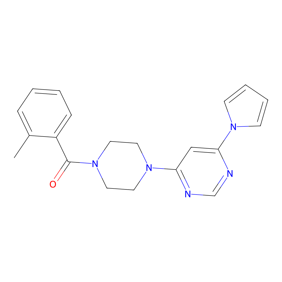 (4-(6-(1H-pyrrol-1-yl)pyrimidin-4-yl)piperazin-1-yl)(o-tolyl)methanone molecular structure, CAS 1421476-11-0