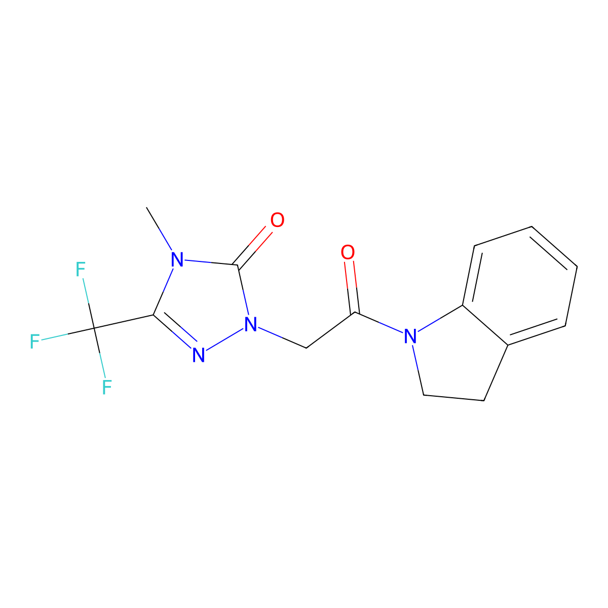 1-(2-(indolin-1-yl)-2-oxoethyl)-4-methyl-3-(trifluoromethyl)-1H-1,2,4-triazol-5(4H)-one molecular structure, CAS 1421476-14-3